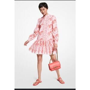 Michael BY Michael Kors Women Eyelet Orange and White Shirt Dress Size S 2033